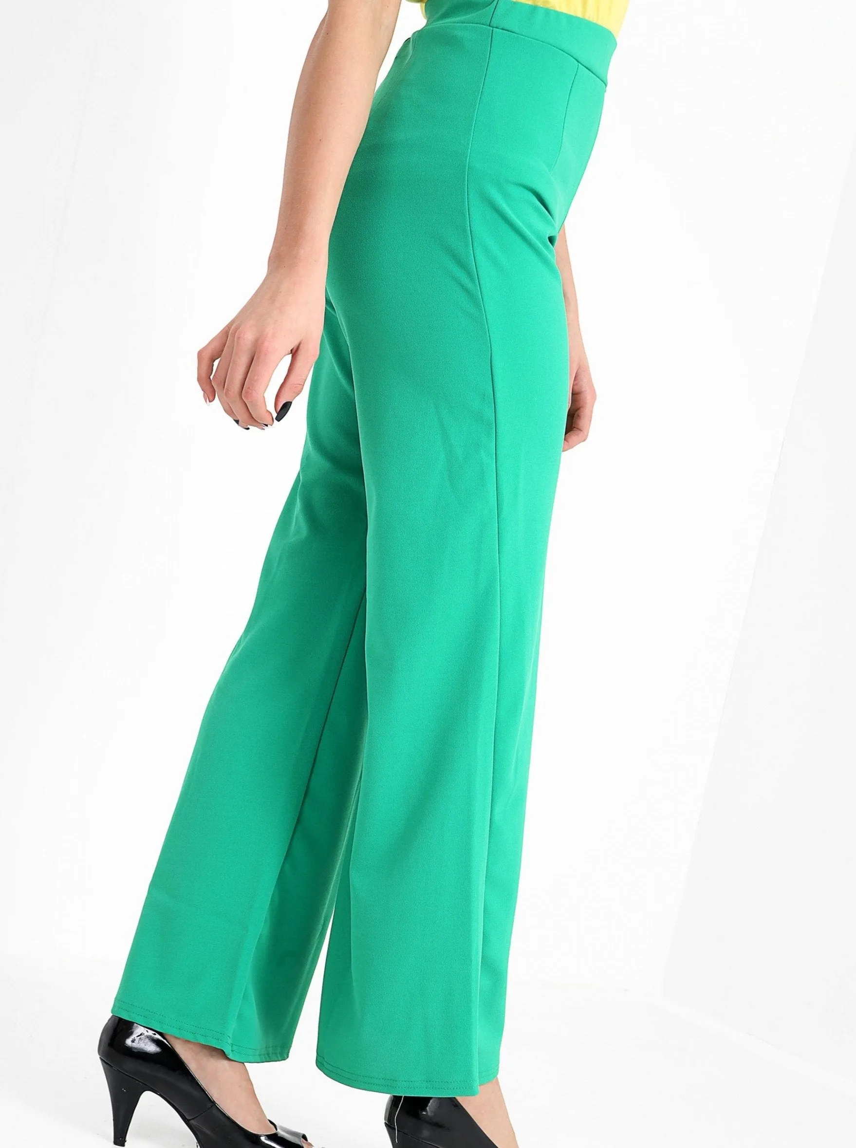 Green High Waisted Flare Trousers