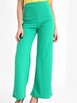 Green High Waisted Flare Trousers