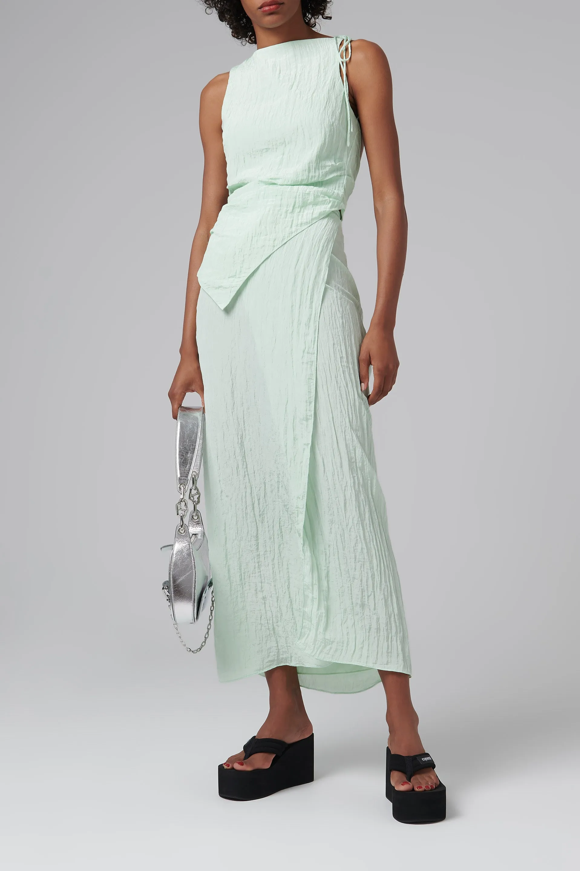 Green Ligera Wrapped Midi Skirt