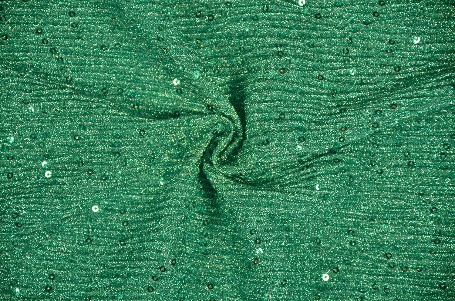 Green Pleated Lurex Knit With Sequin Work Fabric