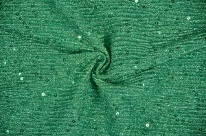 Green Pleated Lurex Knit With Sequin Work Fabric