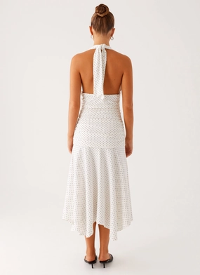 Grettana Halter Neck Midi Dress - White Polka Dot Grettana Halter Neck Midi Dress - White Polka Dot