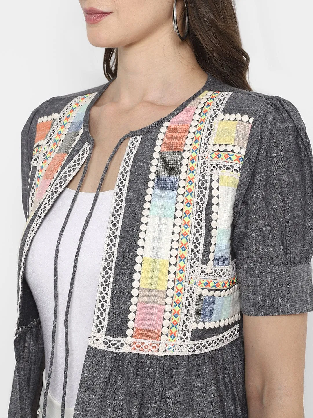 Grey Embellished Chambray Jacket