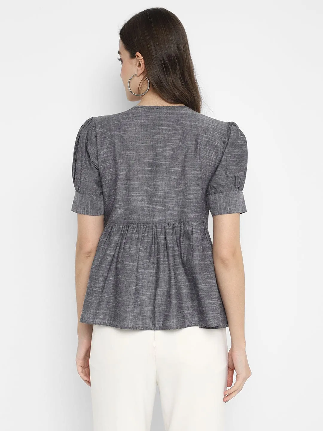 Grey Embellished Chambray Jacket