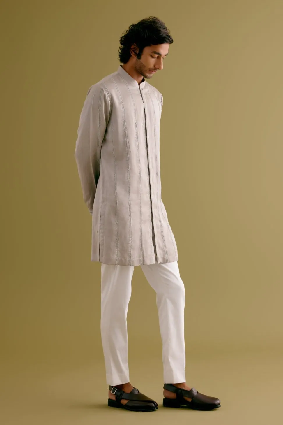 Grey Front-Open Kurta Set