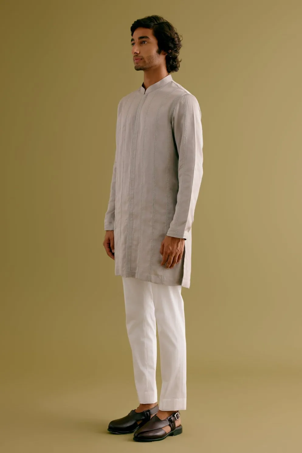Grey Front-Open Kurta Set