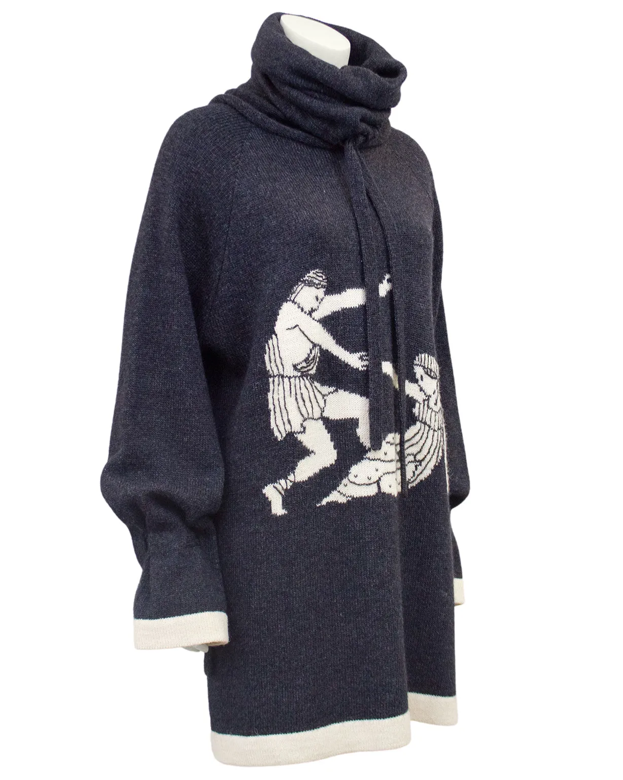 Grey Knit Sweater with Classical Roman Figures