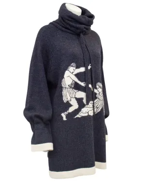 Grey Knit Sweater with Classical Roman Figures