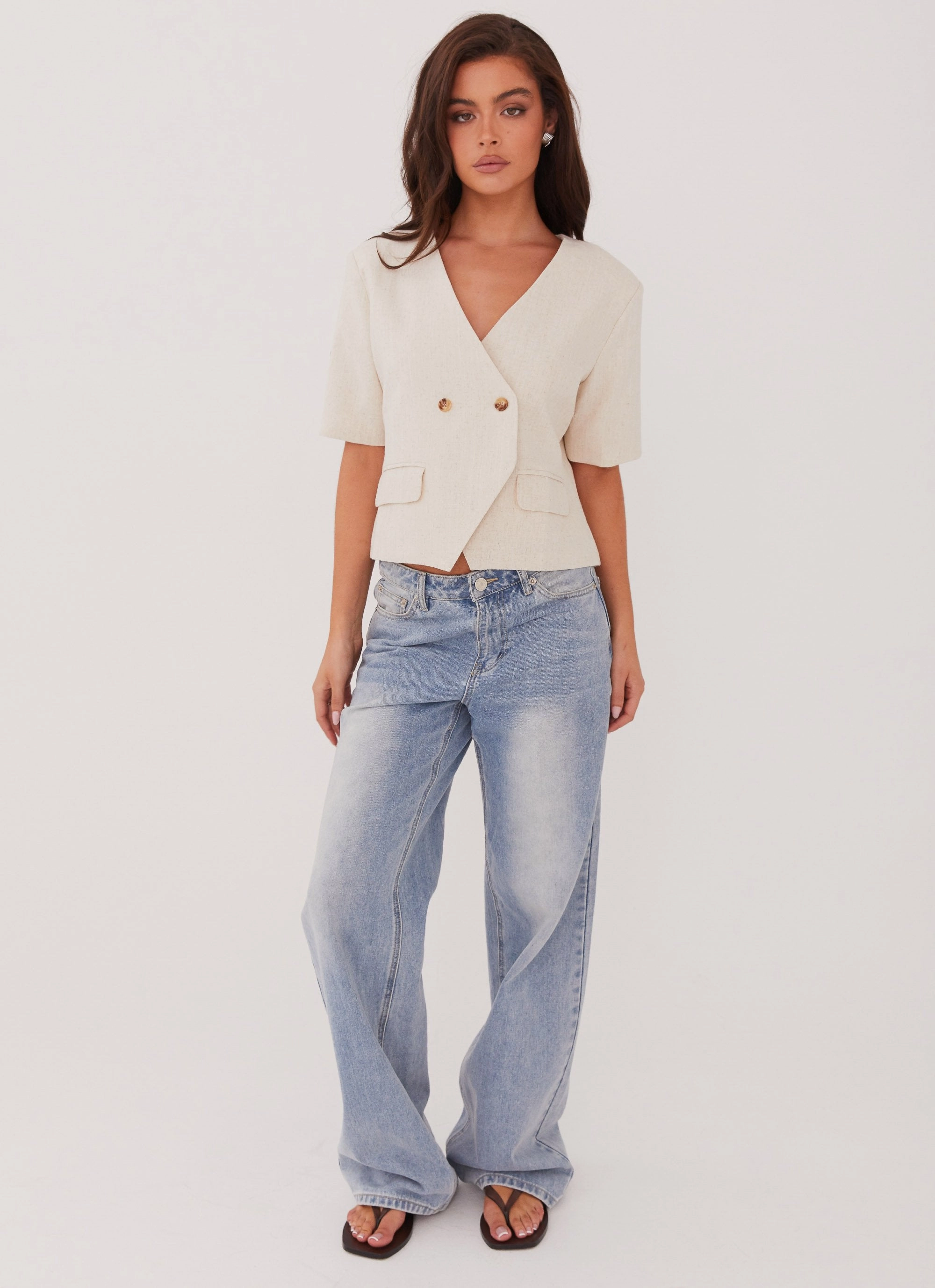 Hacienda Linen Short Sleeve Blazer - Oatmeal