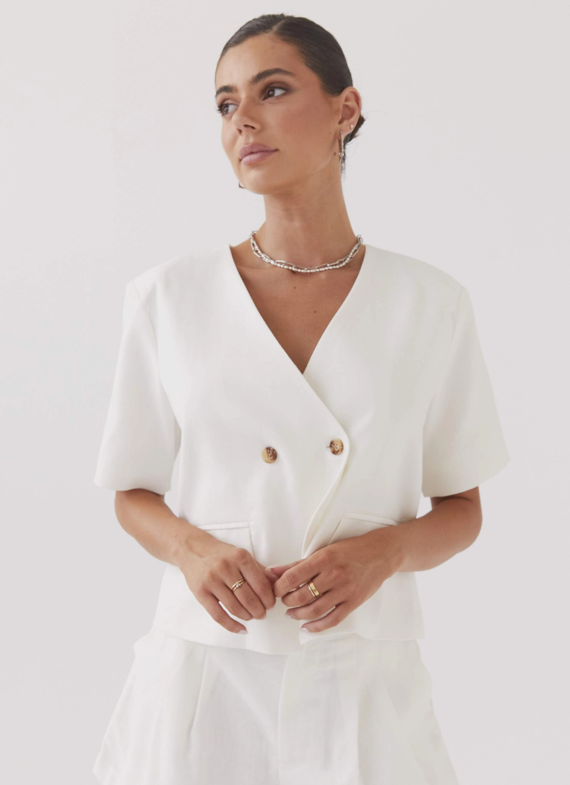 Hacienda Linen Short Sleeve Blazer - White