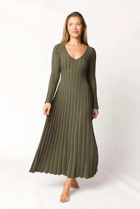Hadley Long Sleeve V-Neck Knit Maxi Dress in Olive- Bump Friendly Hadley Long Sleeve V-Neck Knit Maxi Dress in Olive- Bump Friendly