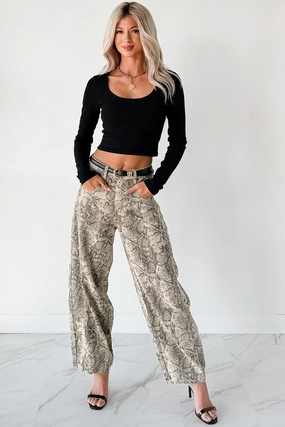 Hale Barrel Leg Very J Animal Print Jeans (Beige Snake) Hale Barrel Leg Very J Animal Print Jeans (Beige Snake)