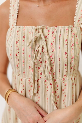 Haley Mae Cotton Floral Embroidered Striped Midi Dress in Sage Haley Mae Cotton Floral Embroidered Striped Midi Dress in Sage