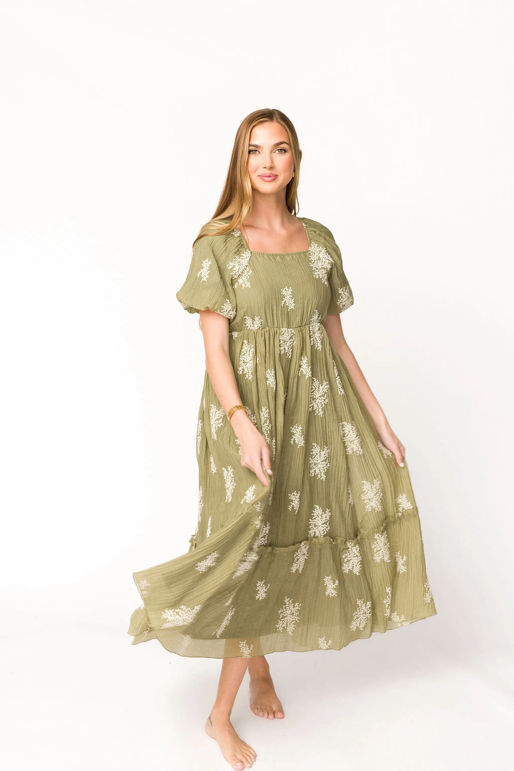 Hallie Embroidered Maxi Dress in Olive - Bump Friendly & Inclusive Sizing (S-3XL) *Final-Sale*