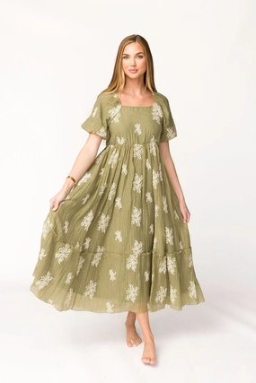 Hallie Embroidered Maxi Dress in Olive - Bump Friendly & Inclusive Sizing (S-3XL) *Final-Sale* Hallie Embroidered Maxi Dress in Olive - Bump Friendly & Inclusive Sizing (S-3XL) *Final-Sale*