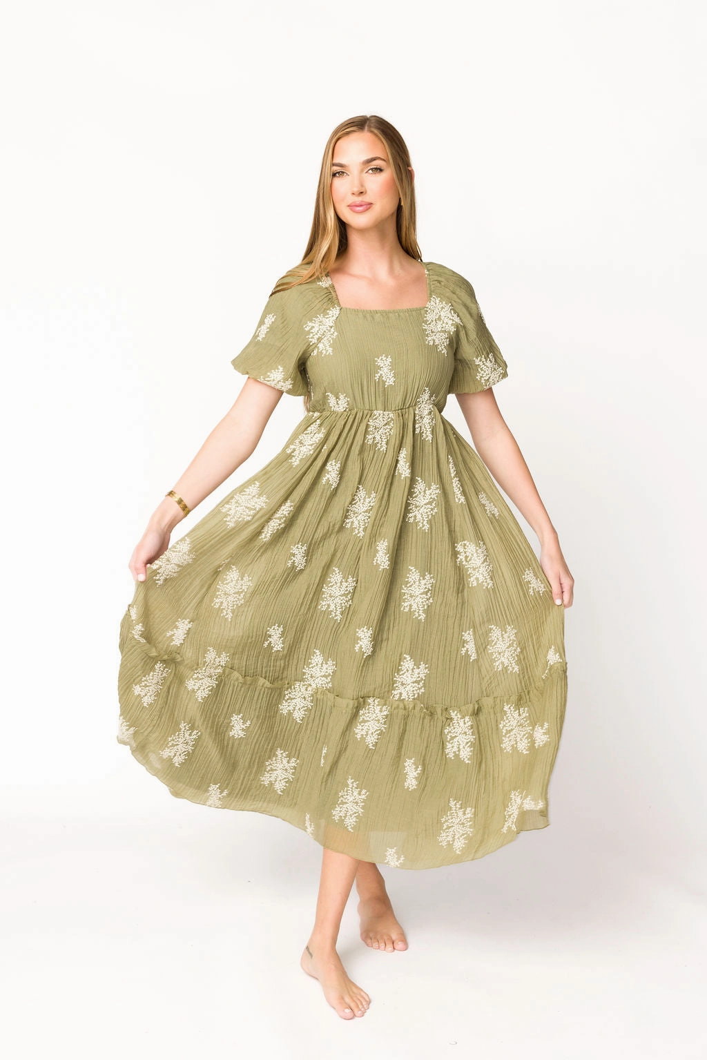 Hallie Embroidered Maxi Dress in Olive - Bump Friendly & Inclusive Sizing (S-3XL) *Final-Sale*
