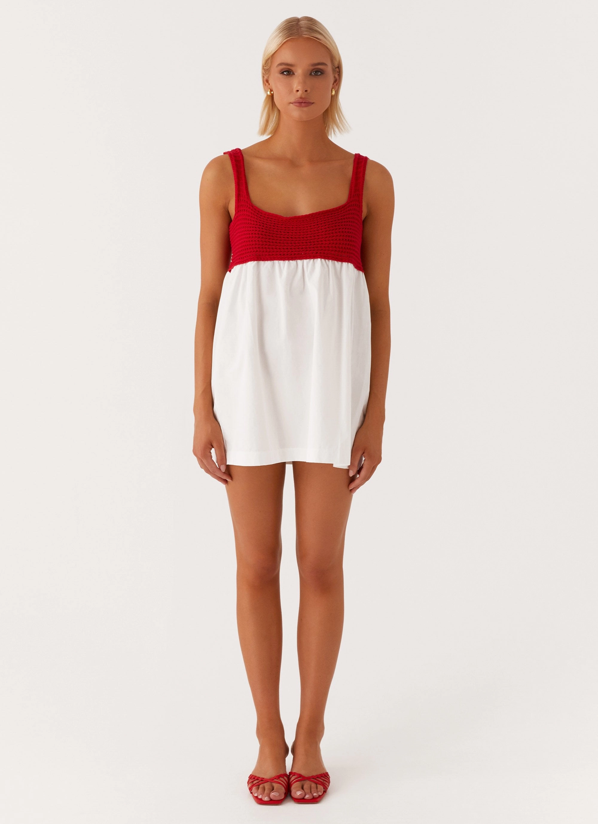 Halona Crochet Babydoll Mini Dress - Red