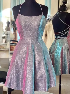 Halter Neck Short Purple Prom Dress with Cross Back, Backless Short Purple Formal Homecoming Dresses