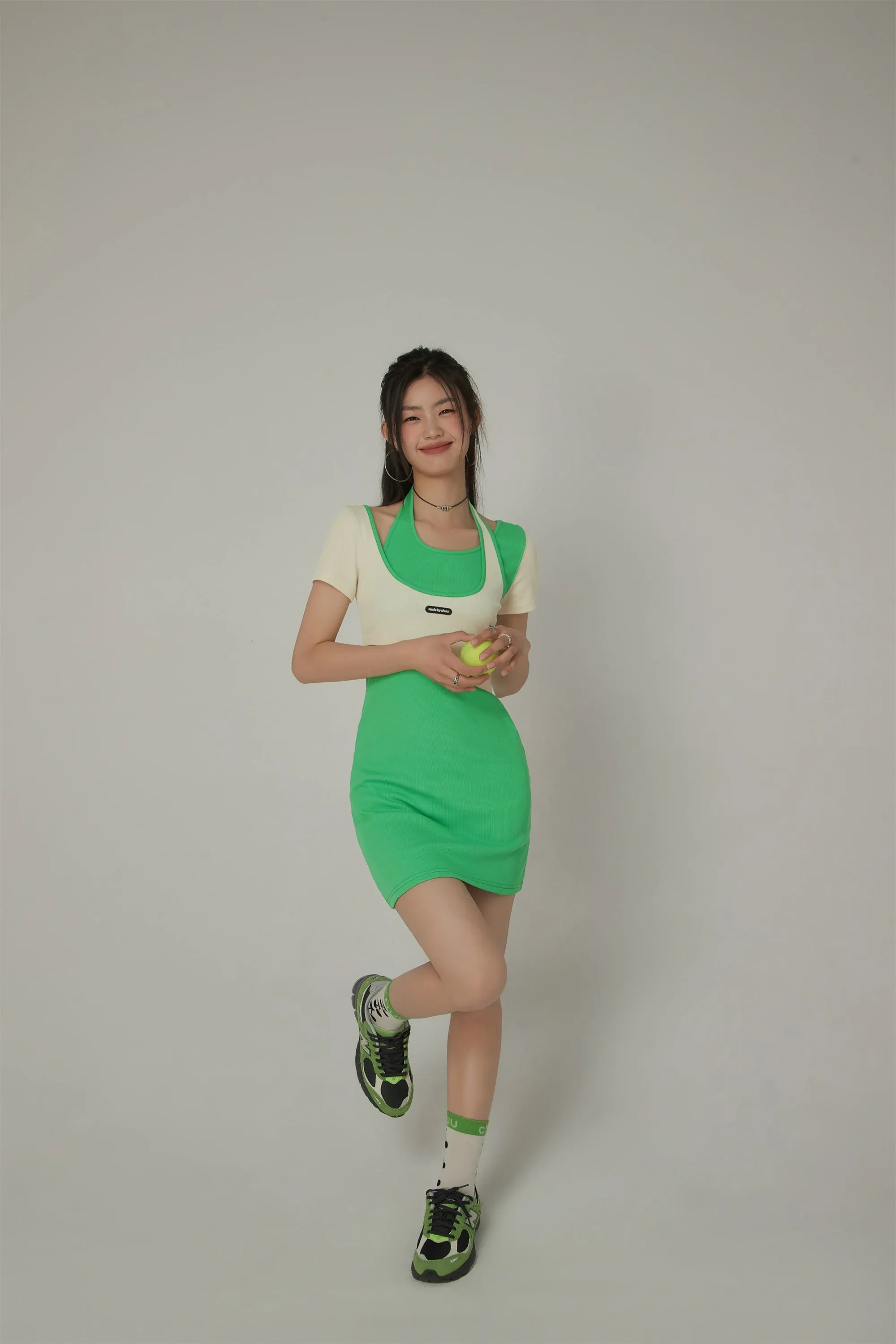 Halter Neck Short Sleeve Color Mini Dress