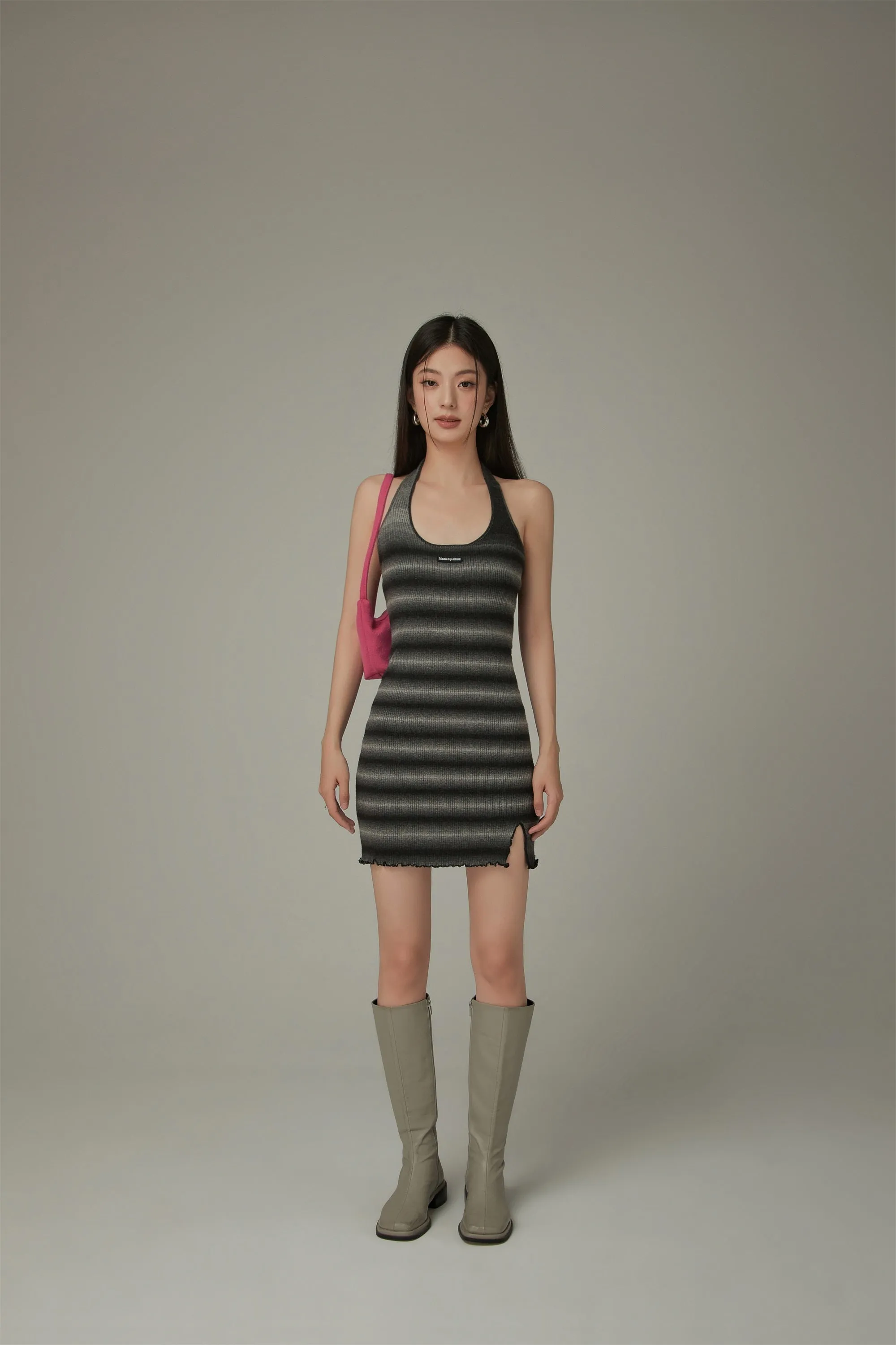 Halter Neck Striped Slim Dress