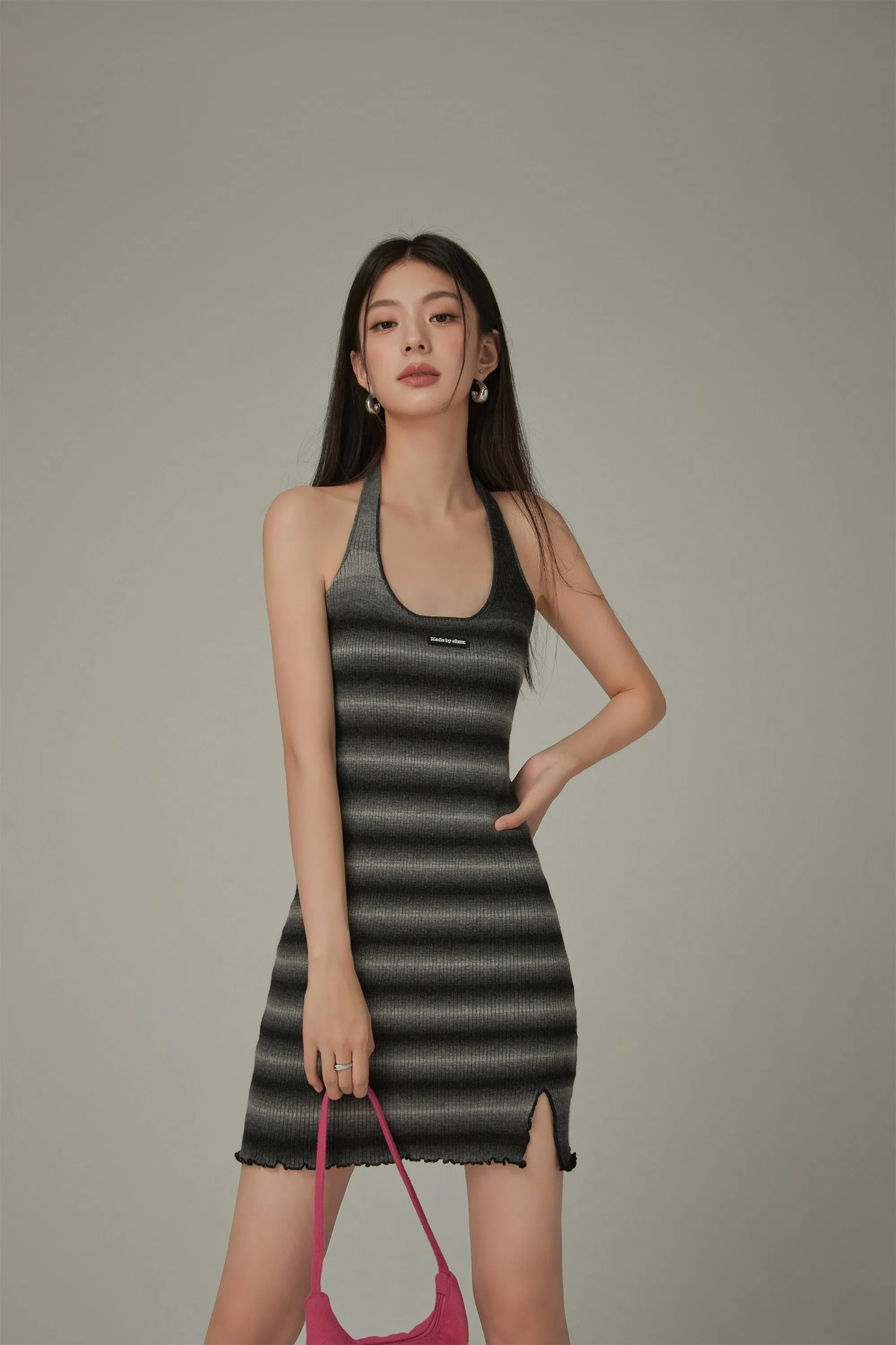 Halter Neck Striped Slim Dress