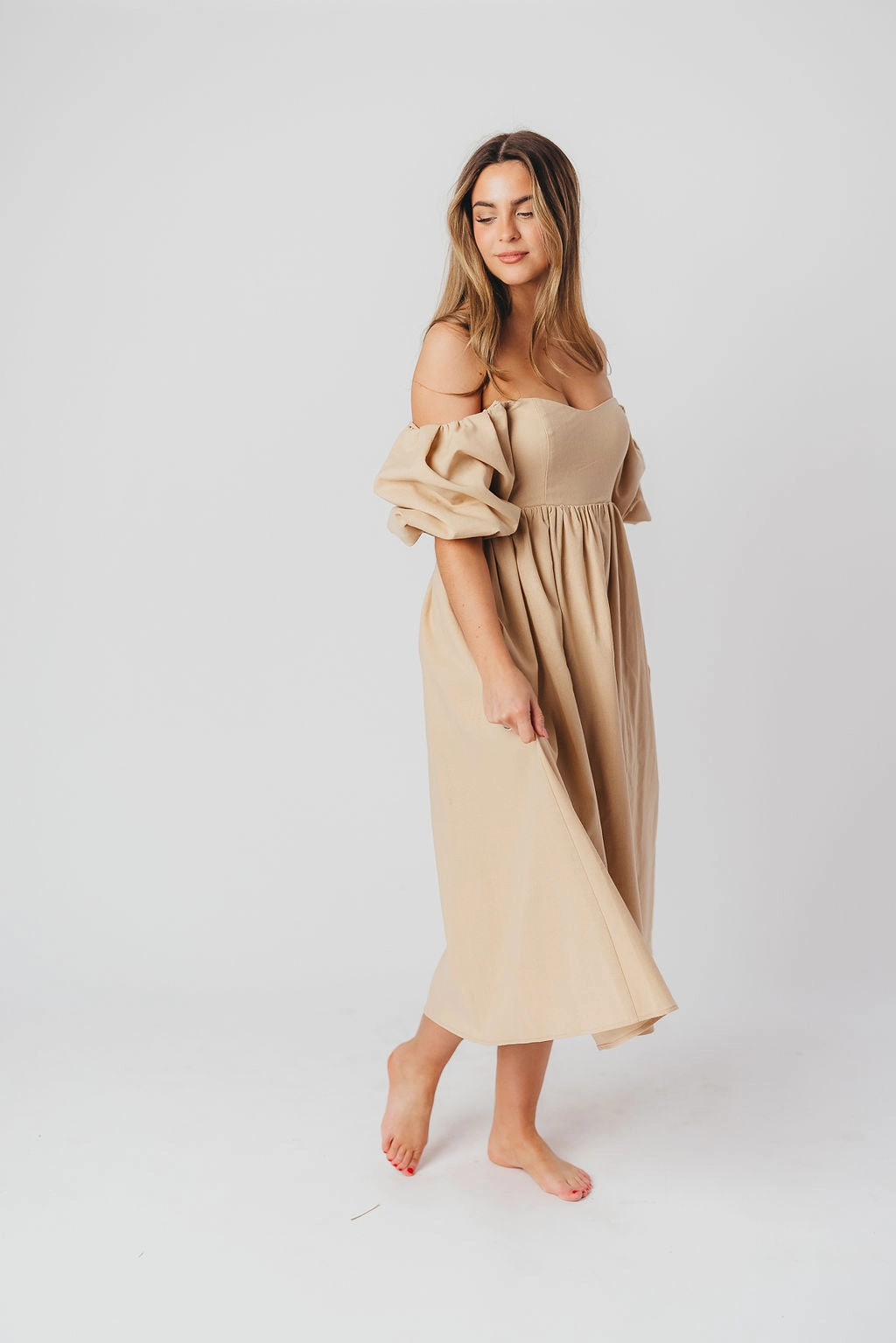 Hamilton Midi Dress in Taupe - Bump Friendly (S-2XL) *Final-Sale*