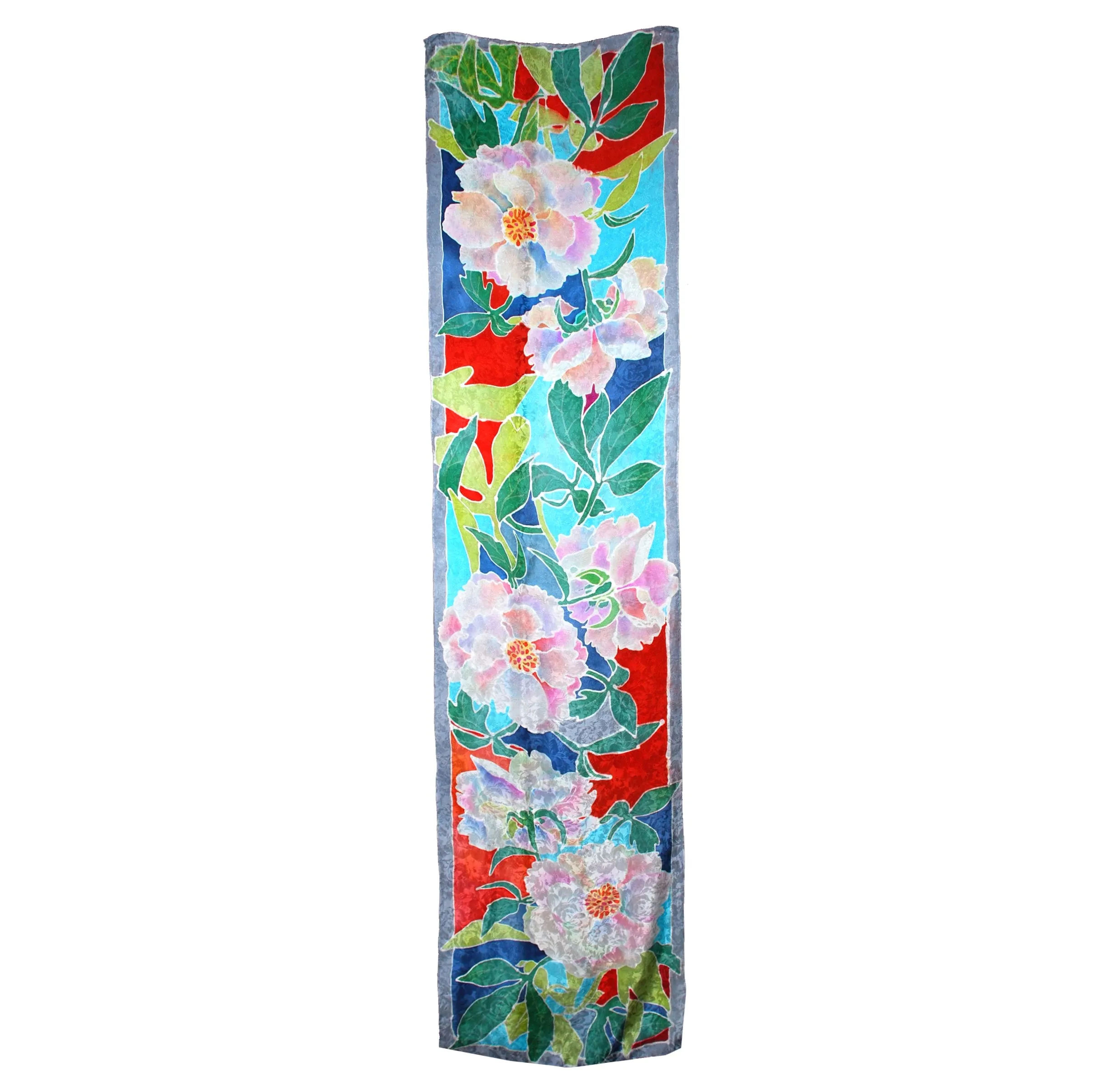 Hand Painted Peony Jacquard Silk Wrap