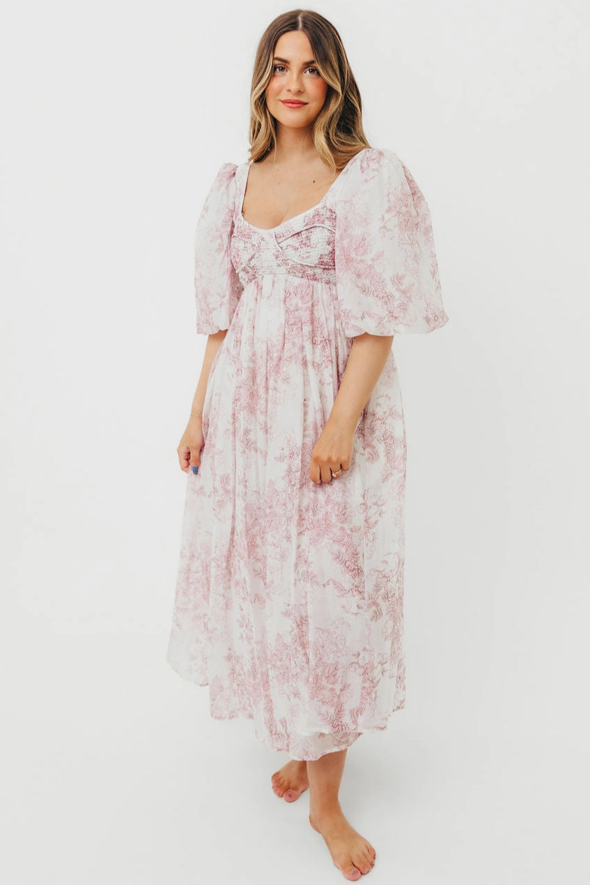 Harlow Midi Dress in Light Pink Floral - Bump Friendly & Inclusive Sizing (S-3XL)