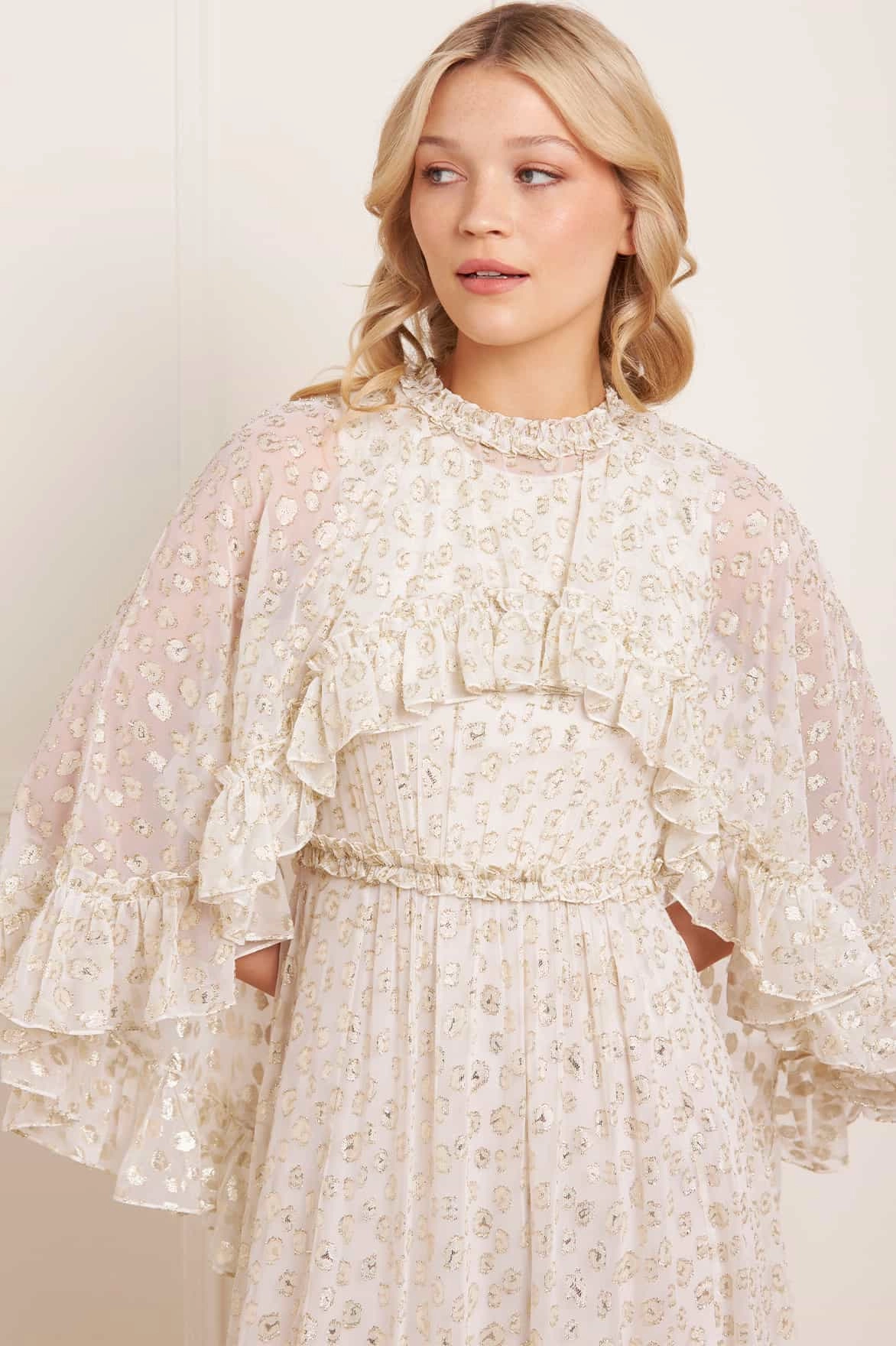 Harper Lurex Cape Ankle Gown