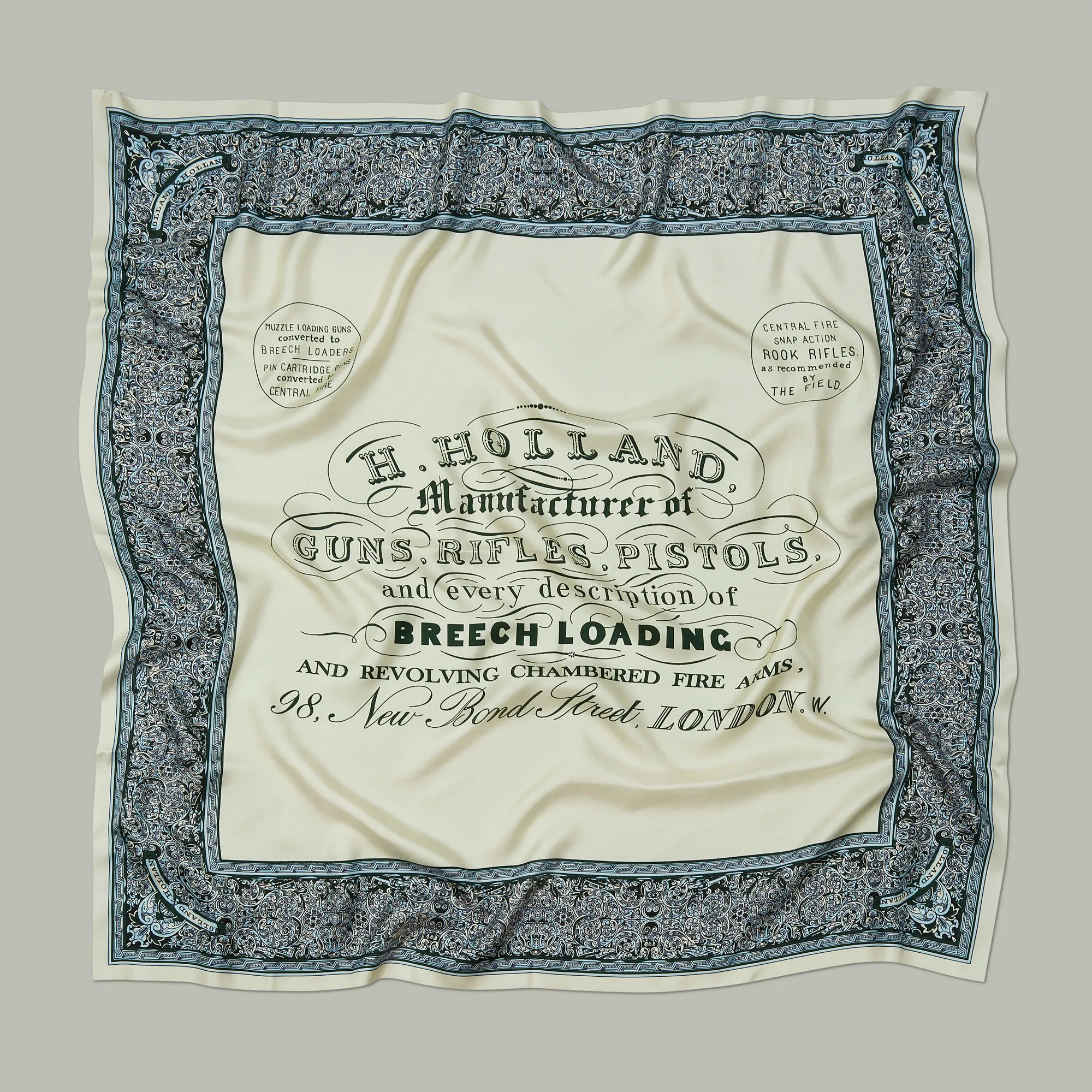 Harrow silk heritage trade label scarf [AZURE]