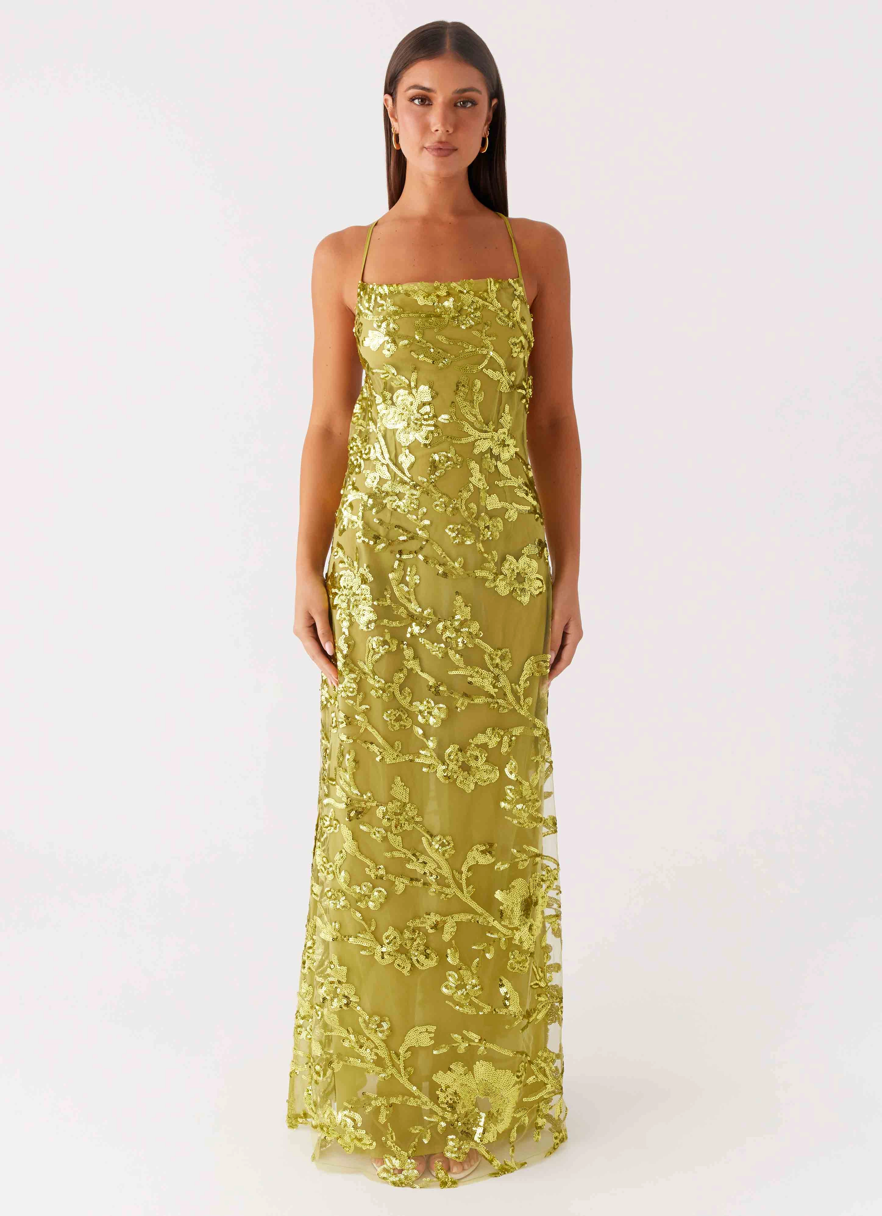 Havana Sequin Maxi Dress - Lime