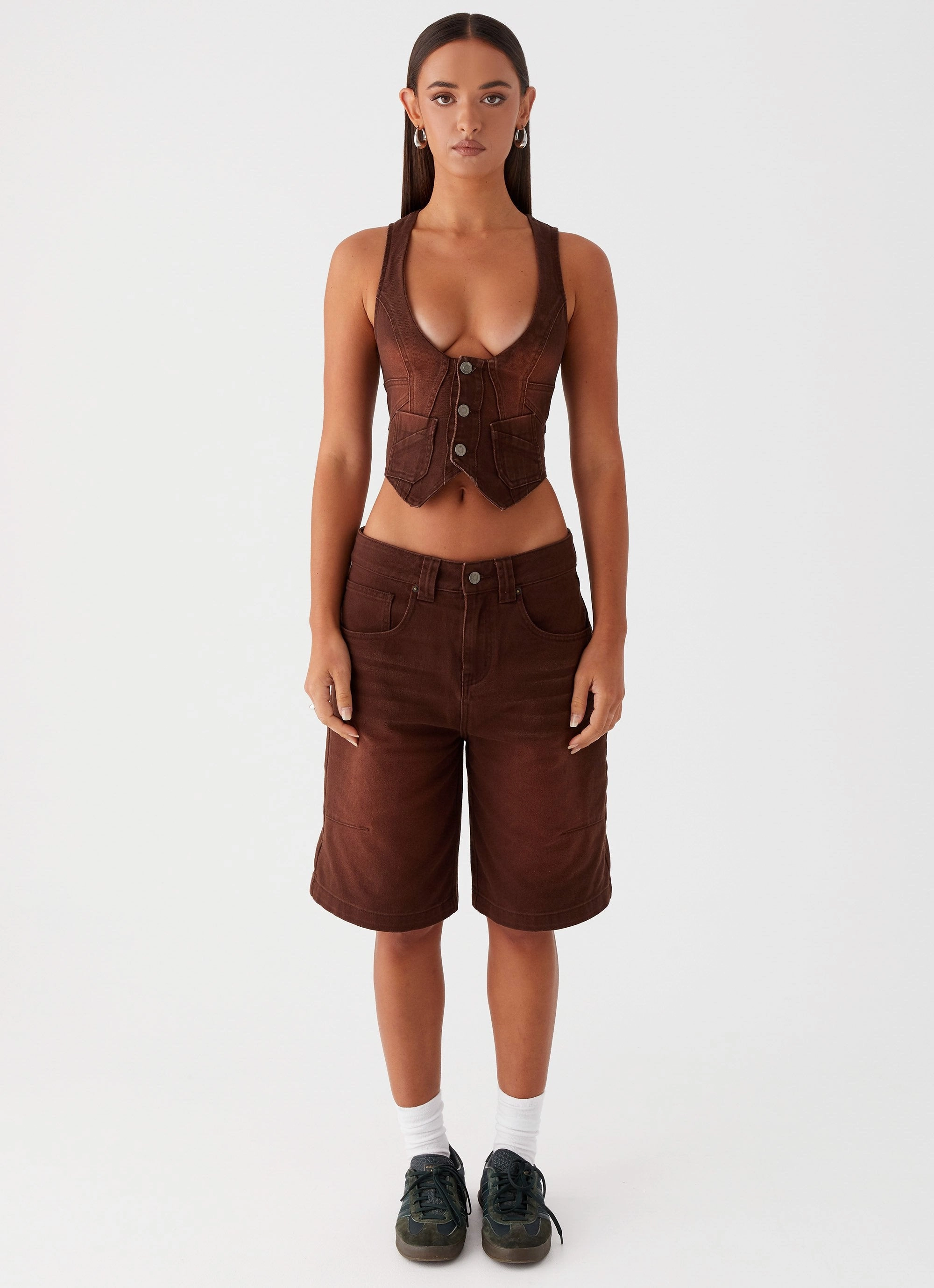 Heading South Denim Vest - Brown