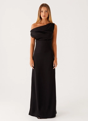 Heart Of Glass Satin Maxi Dress - Black Heart Of Glass Satin Maxi Dress - Black