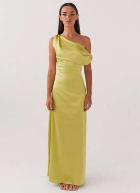 Heart Of Glass Satin Maxi Dress - Chartreuse Heart Of Glass Satin Maxi Dress - Chartreuse