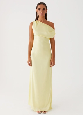 Heart Of Glass Satin Maxi Dress - Yellow Heart Of Glass Satin Maxi Dress - Yellow