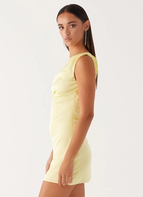 Heart Of Glass Satin Mini Dress - Yellow Heart Of Glass Satin Mini Dress - Yellow