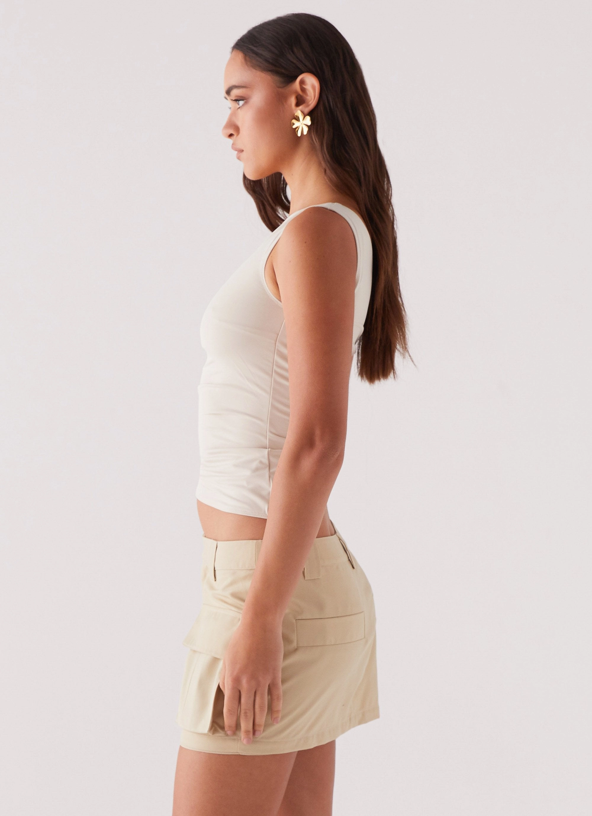 Heart To Heart Cargo Mini Skirt - Beige