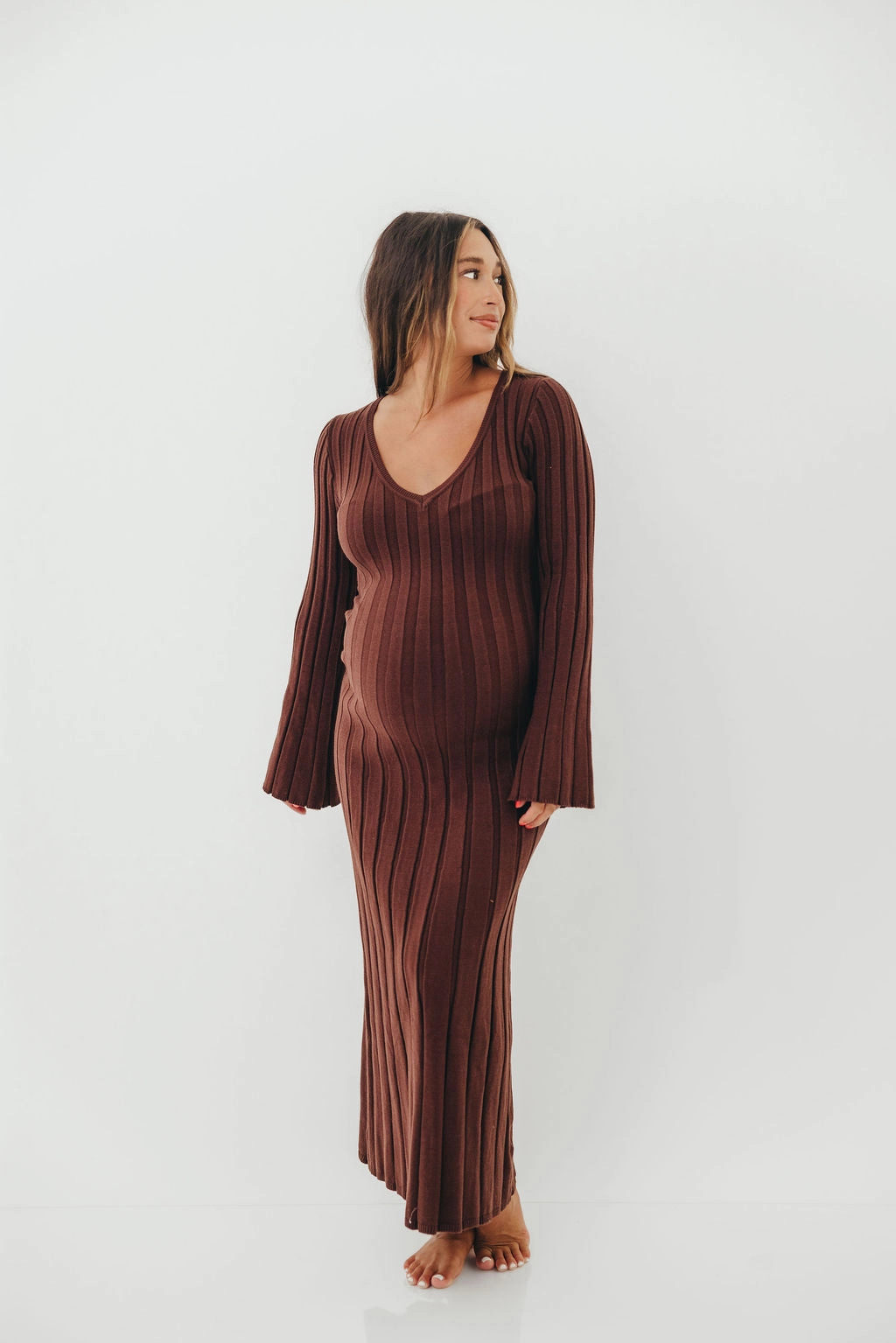 Hearth V-Neck Maxi Dress in Brown - Bump Friendly