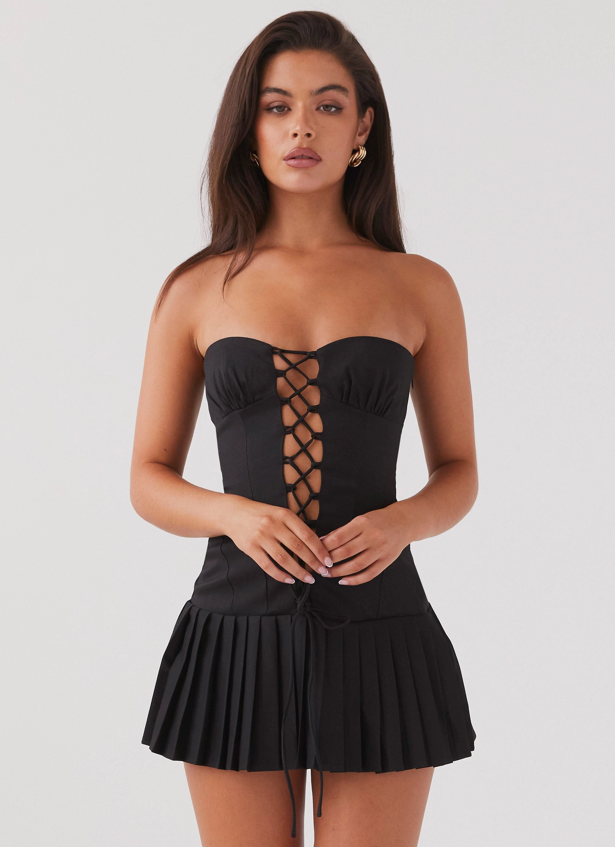 Heating Up Lace Up Mini Dress - Black
