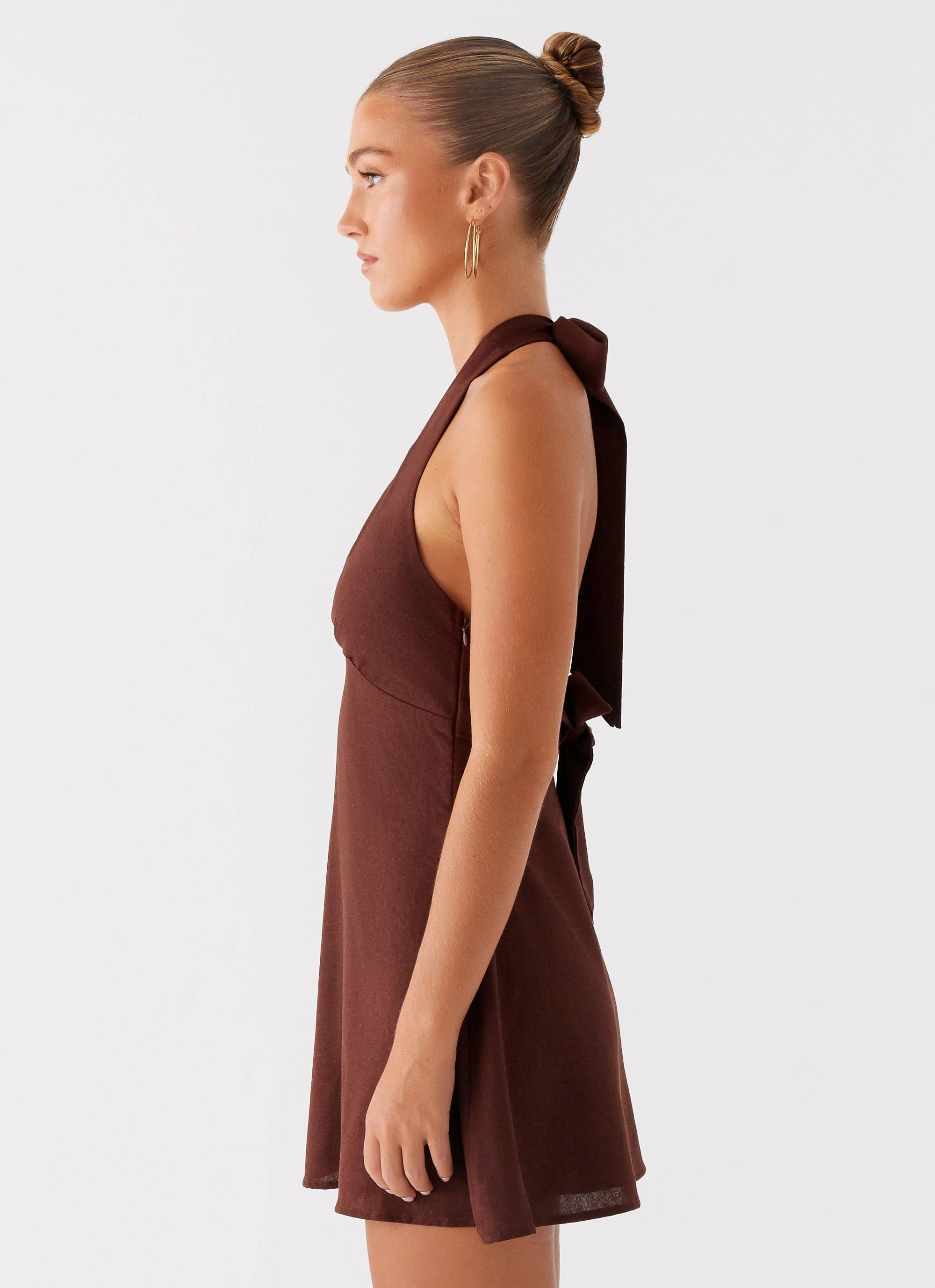 Heavy Hearted Linen Mini Dress - Brown