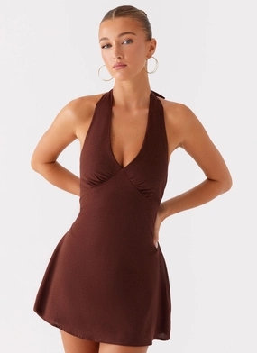 Heavy Hearted Linen Mini Dress - Brown Heavy Hearted Linen Mini Dress - Brown