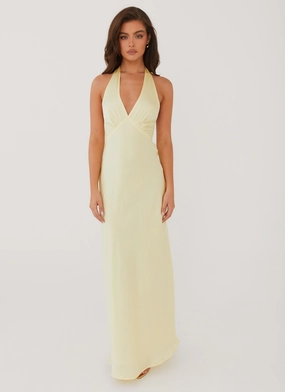 Heavy Hearted Satin Maxi Dress - Lemon Heavy Hearted Satin Maxi Dress - Lemon