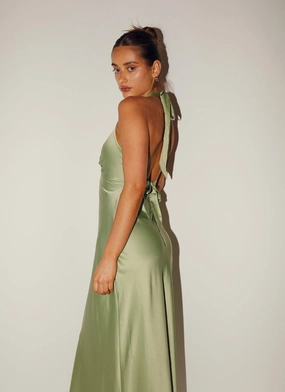Heavy Hearted Satin Maxi Dress - Sage Heavy Hearted Satin Maxi Dress - Sage