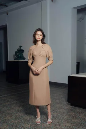 Helti Sheath Draped Twill Midi Dress
