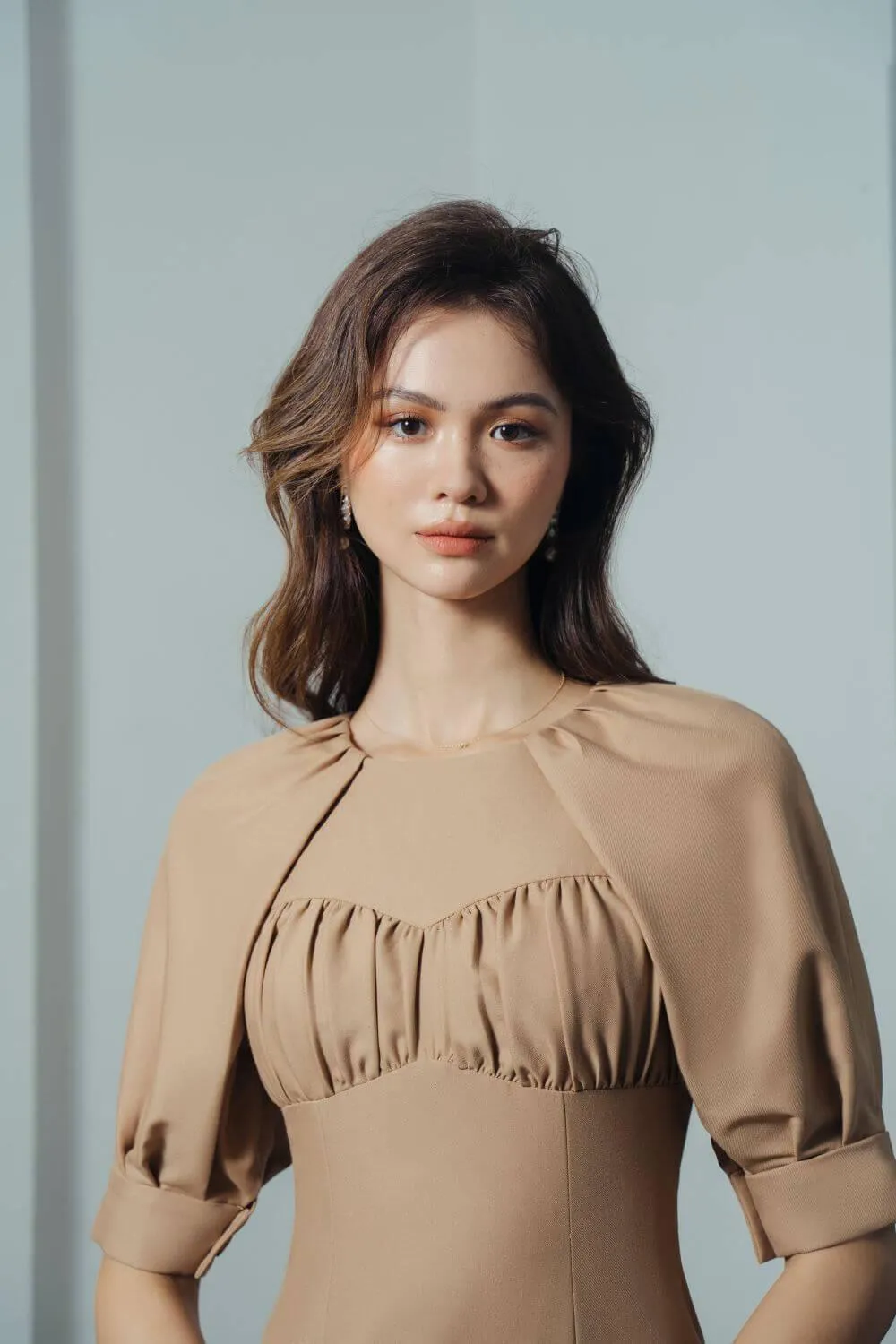 Helti Sheath Draped Twill Midi Dress