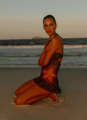 Henley Crochet Mini Dress - Chocolate Henley Crochet Mini Dress - Chocolate