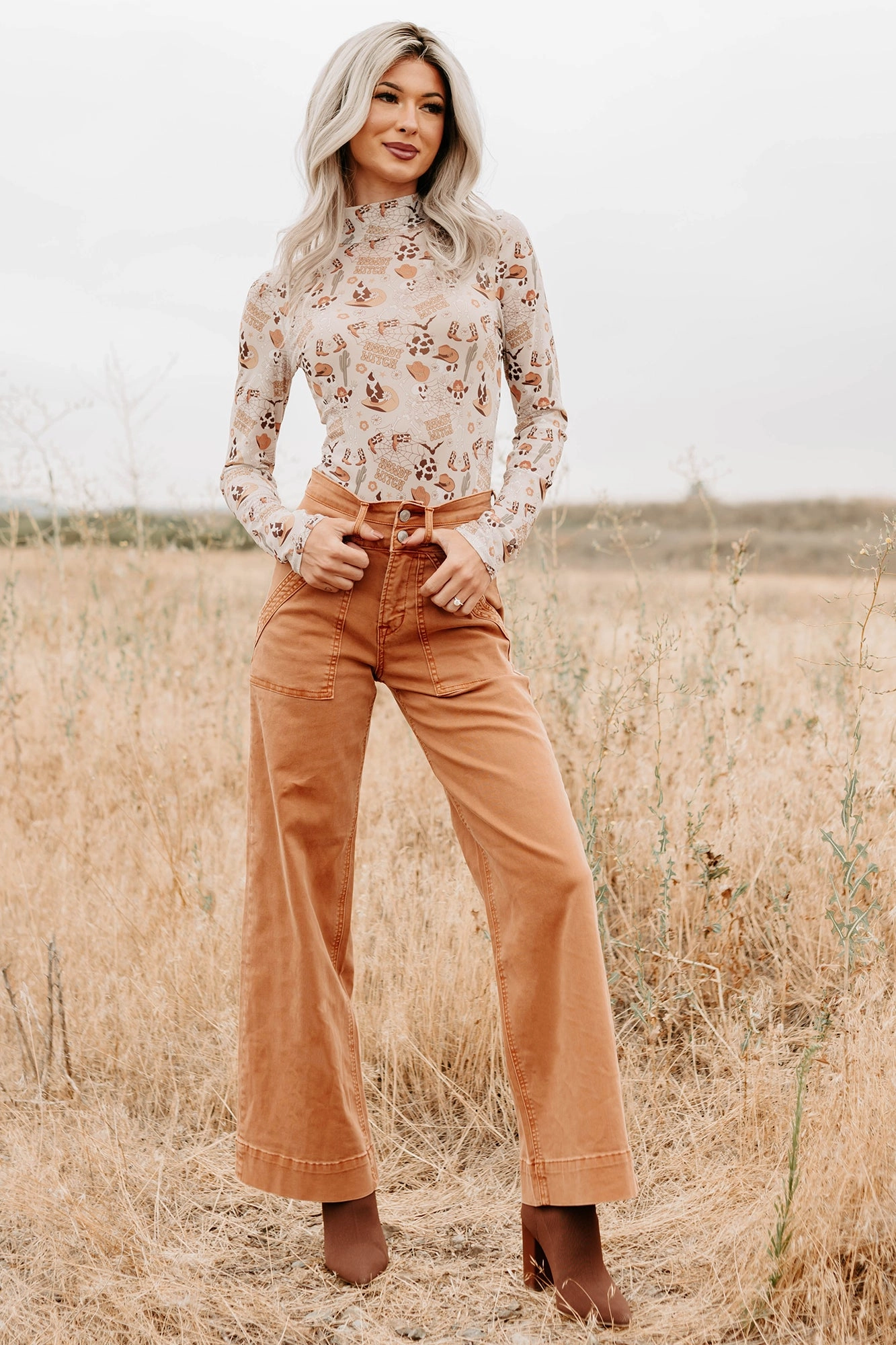 Henley Wide Leg Mica Denim Jeans (Cinnamon)