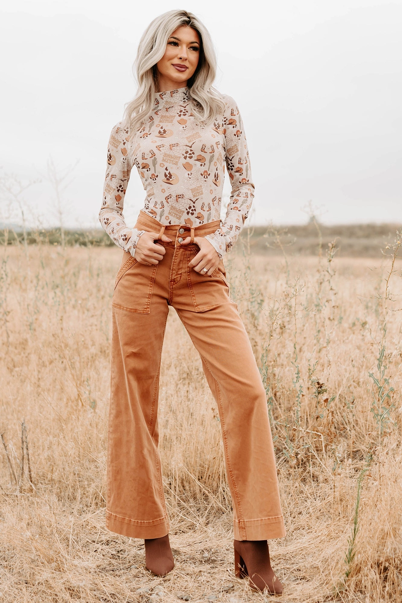 Henley Wide Leg Mica Denim Jeans (Cinnamon)