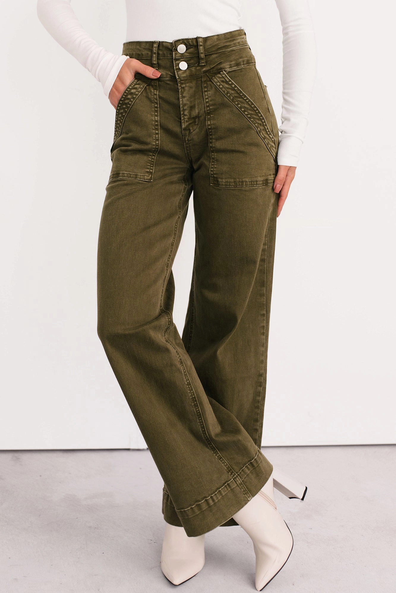 Henley Wide Leg Mica Denim Jeans (Fern Green)