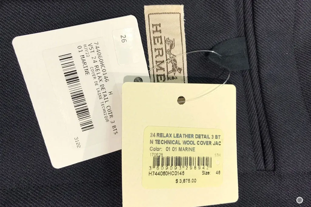 Hermes H744060HC0146 Vst 24 Relax Detail Cuir 3 Bts Cover Wool Techniqu Marine  Wool 46 Blazers